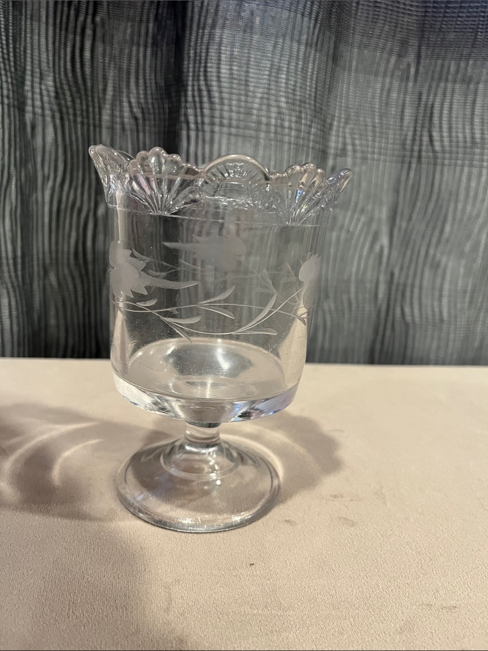 Vintage Etched Clear Glass Celery Vase